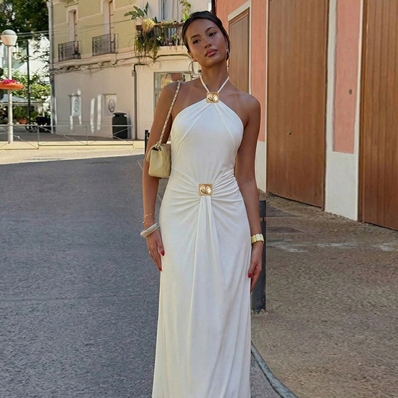 Damer Elegant Maxikjole med trendy halterdesign og figursydd snitt Skjora
