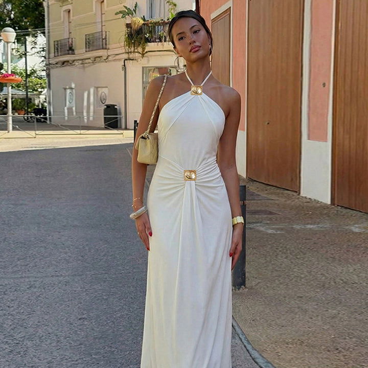 Damer Elegant Maxikjole med trendy halterdesign og figursydd snitt Skjora
