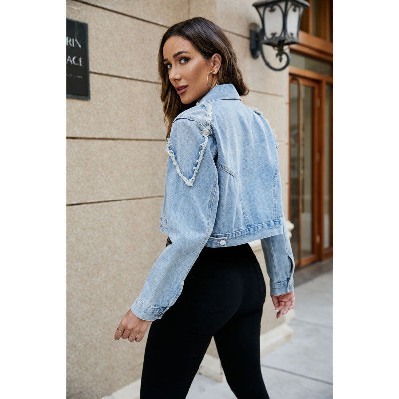 Kort denimjakke for kvinner Skjora