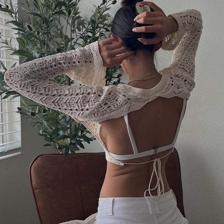 Damer heklede Crop-Top med vid arm og løs passform Skjora