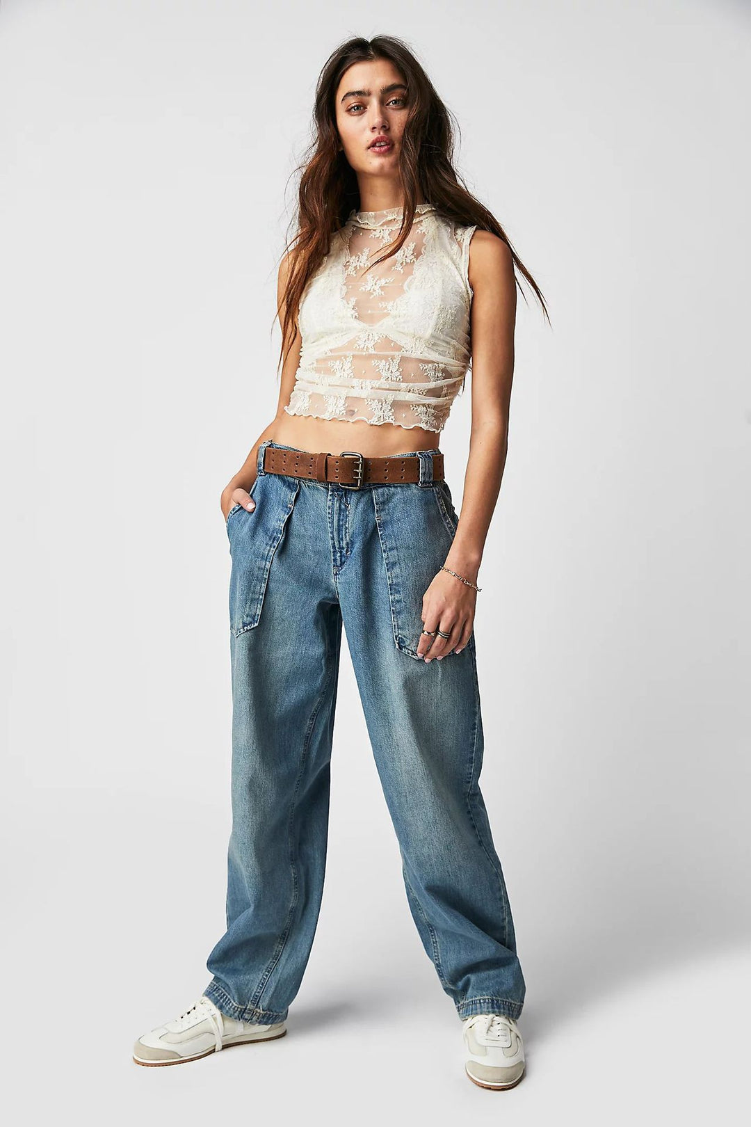 Dame brede cargo-jeans med unike lommer og avslappet snitt Skjora