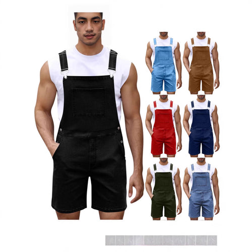 Herre denim-latzshorts med moderne lommer og justerbare stropper Skjora