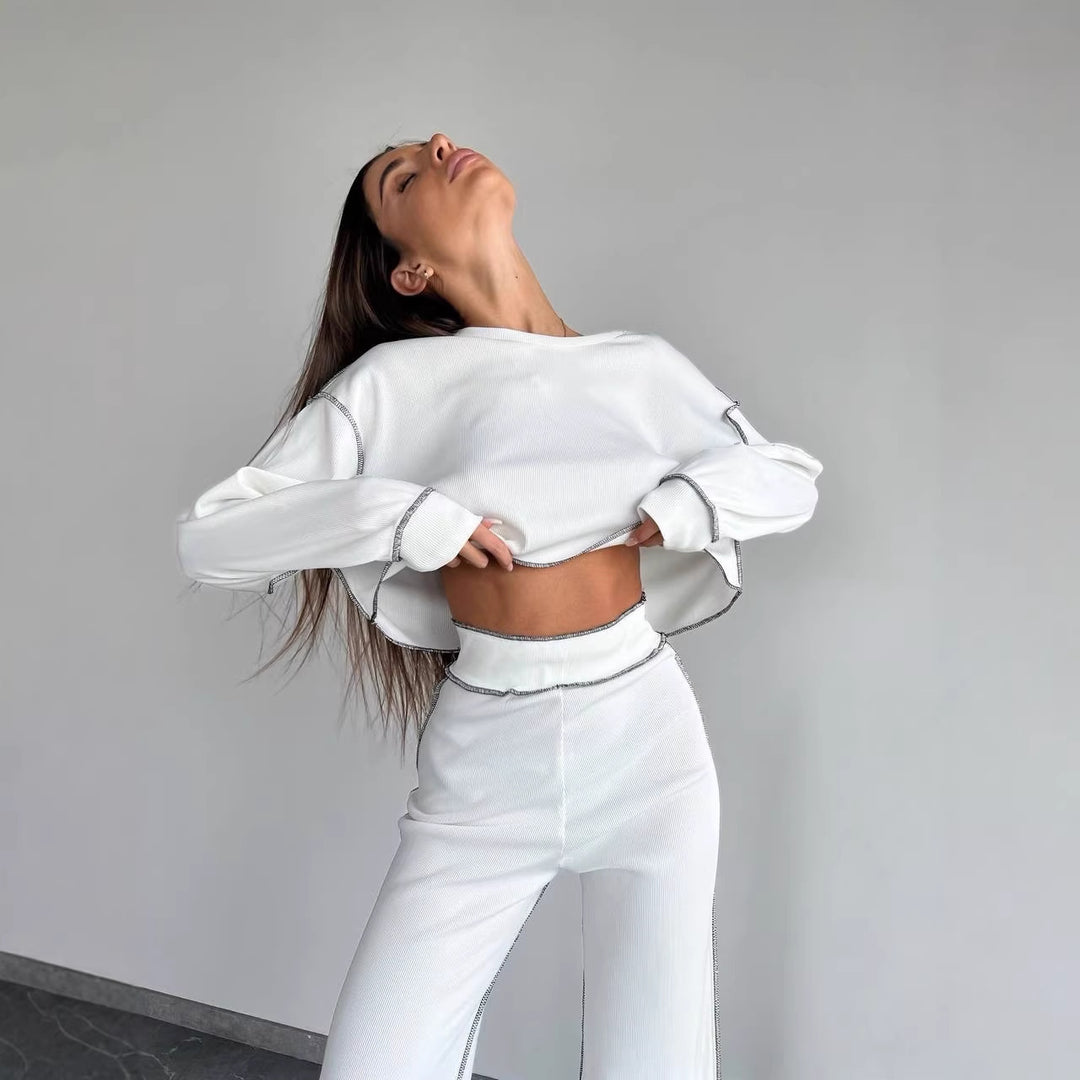 Dame Casual Lounge Set med Crop Top og Vide Bukser Skjora