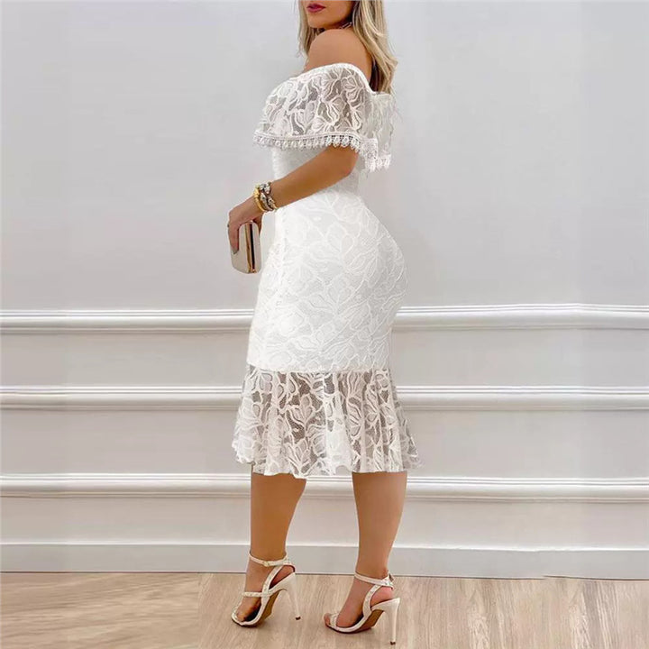 Dame Off-Shoulder Spisskjole med voluminøst falm Skjora