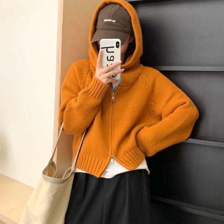 Kvinne Snuggly Hoodie Cardigan med Glidelås og Store Lommer Skjora