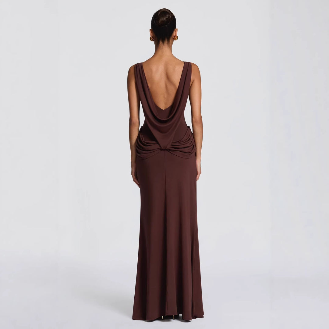 Damer elegant vikbar maxikjole med asymmetrisk volangdesign og sexy splitt Skjora