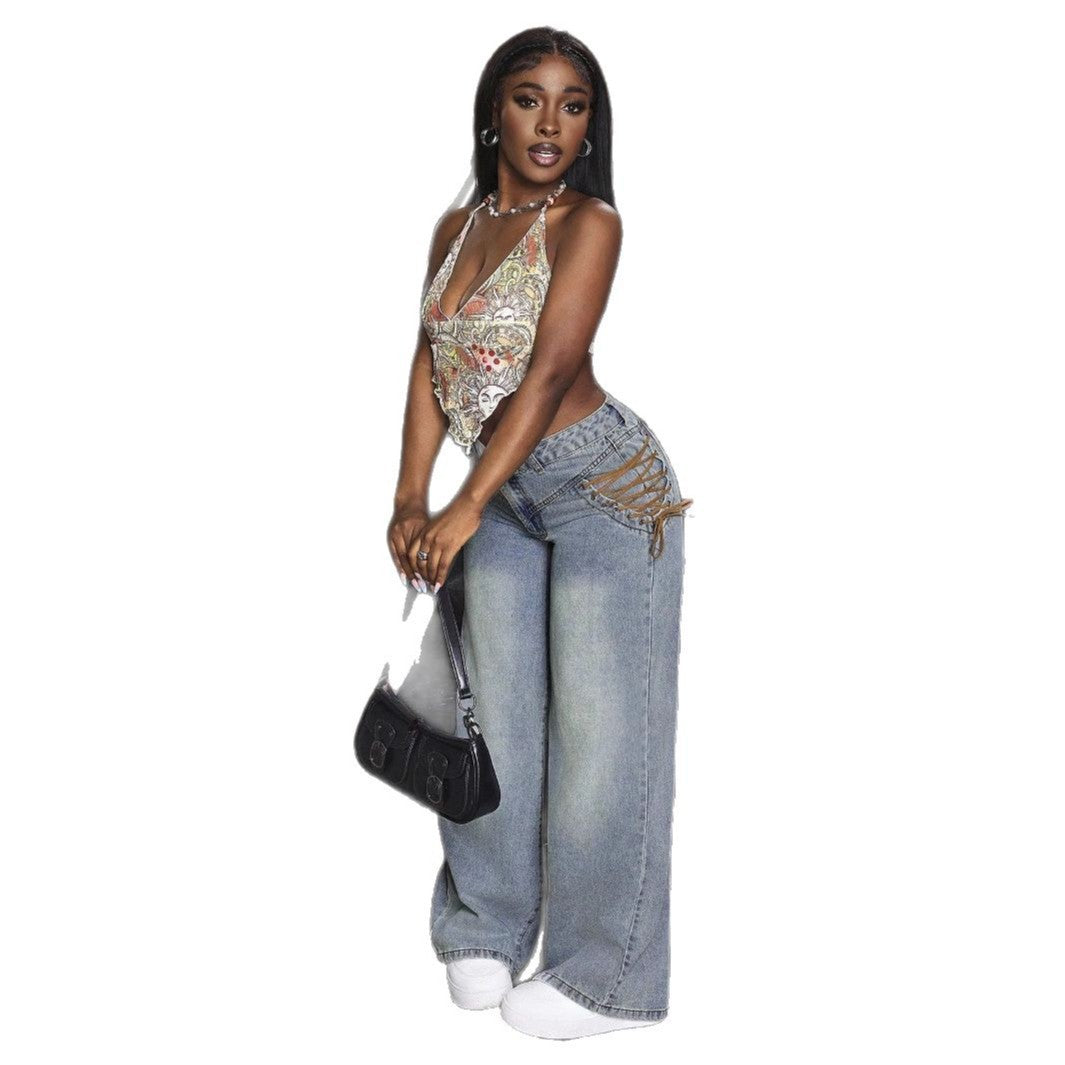 Kvinnens vide jeans med trendy blonde design Skjora