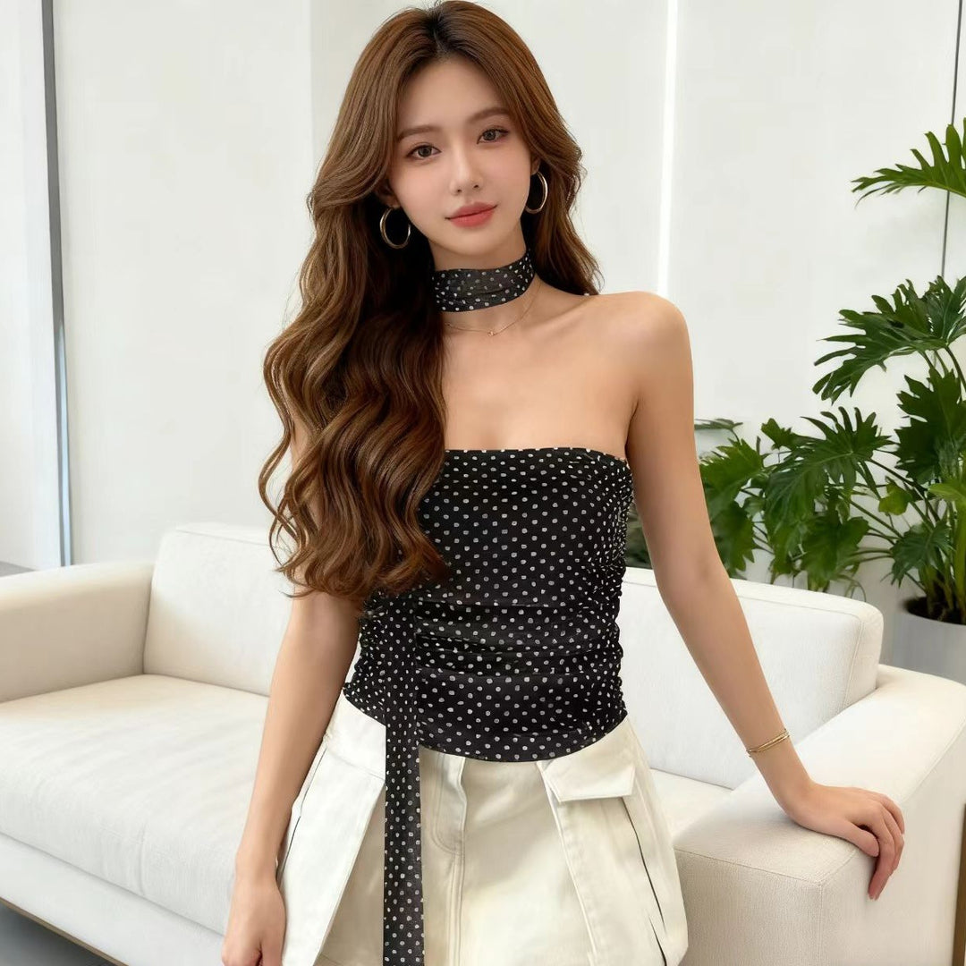 Dame Elegant Polka-Dots Overdel med smal Bandeau og formende detaljer Skjora