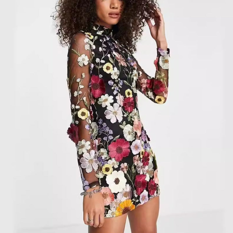 Damer Brodert Blomsterkjole Skjora