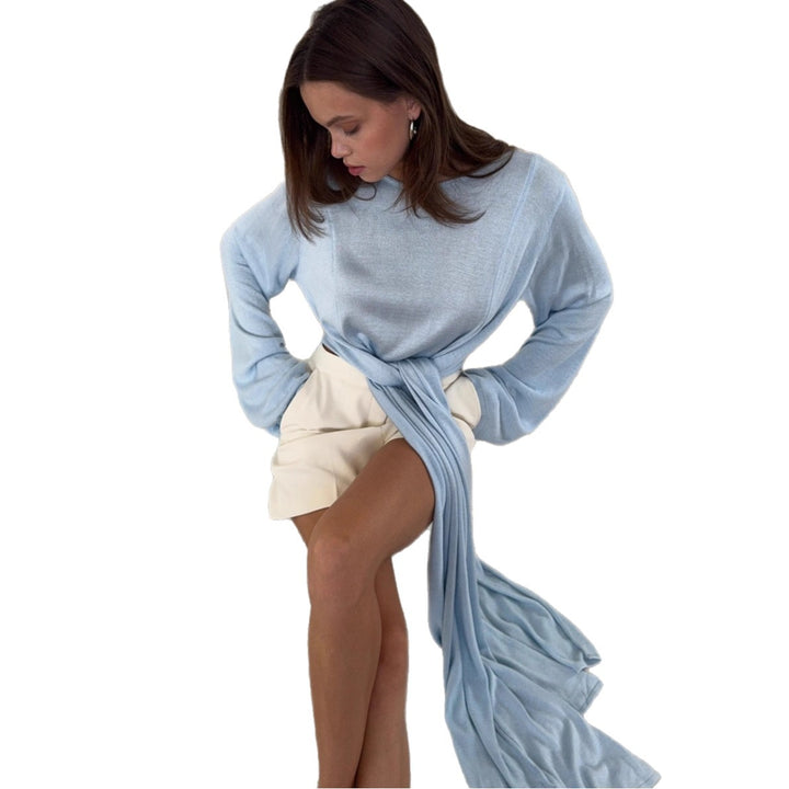 Dame casual cropped topp med innovativt omslaglook og lange ermer Skjora