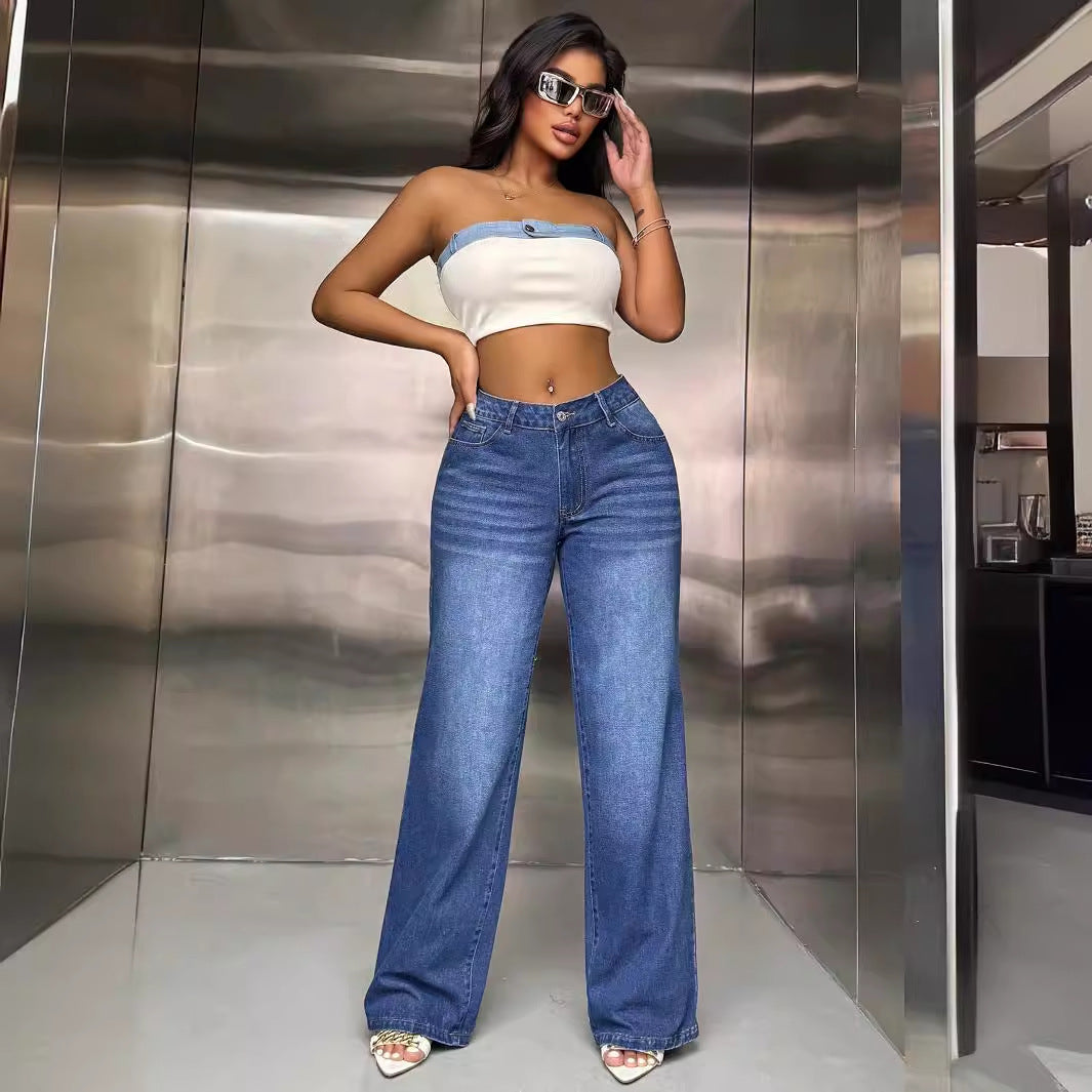 Damer Bred Jeans i Casual Gate Stil Skjora