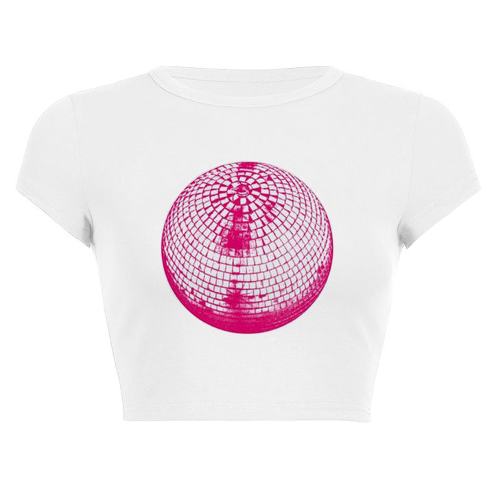Dame cropped T-skjorte med kreativt speilball-design Skjora