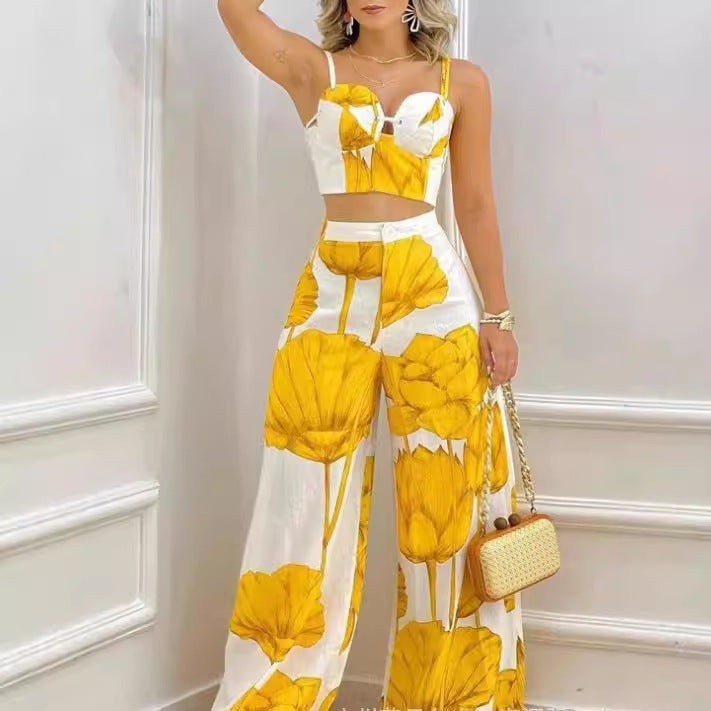 Dame To-delt Sett med blomsterdesign og stilig bustier Skjora