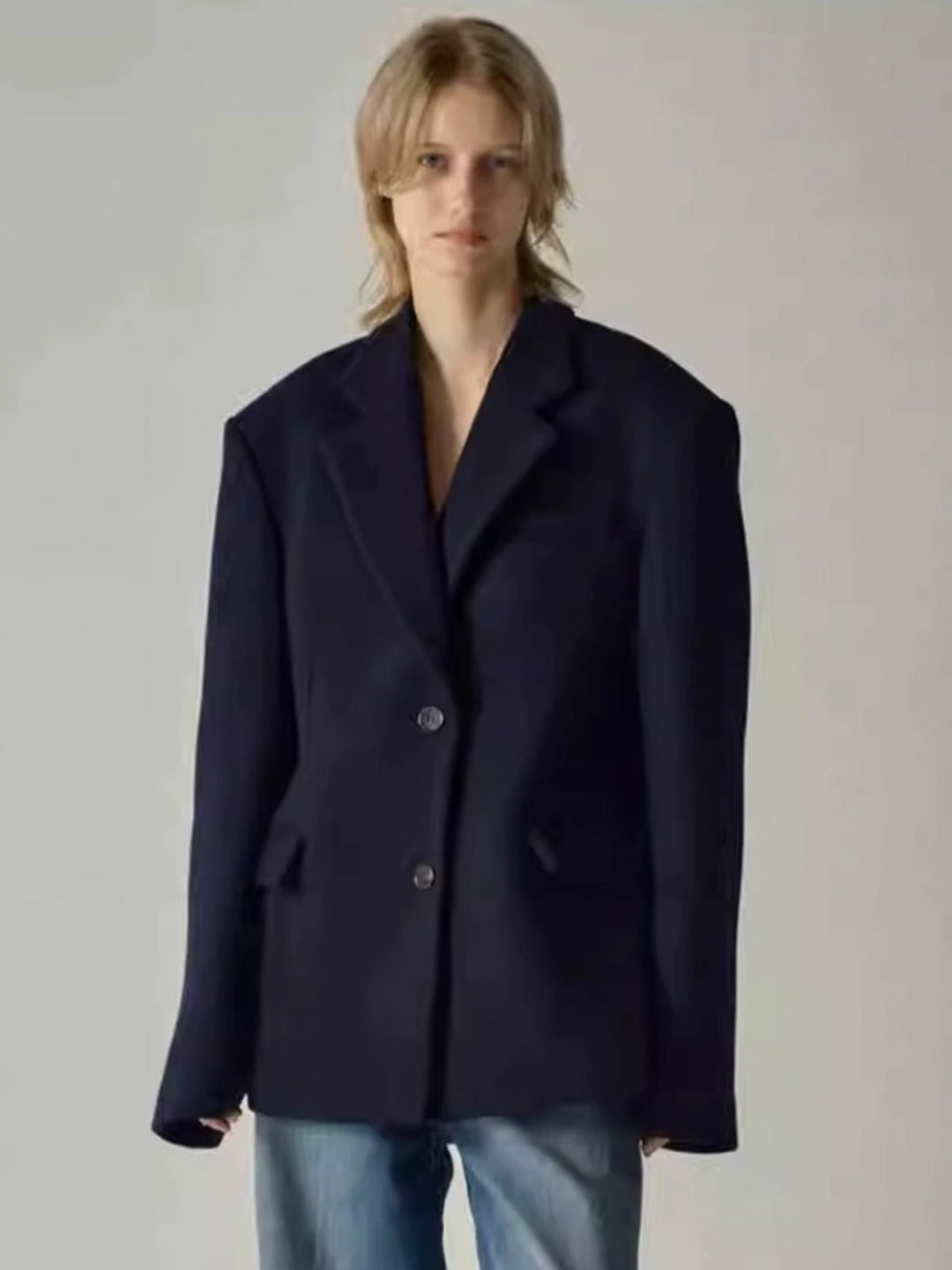 Dame elegant oversized blazer med raffinert innermantel Skjora