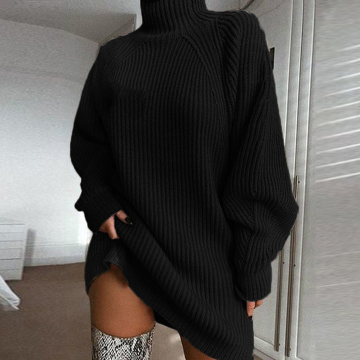 Damer Oversized Strikkegenser med Ståkrage og Motetrend Ribbet Mønster Skjora