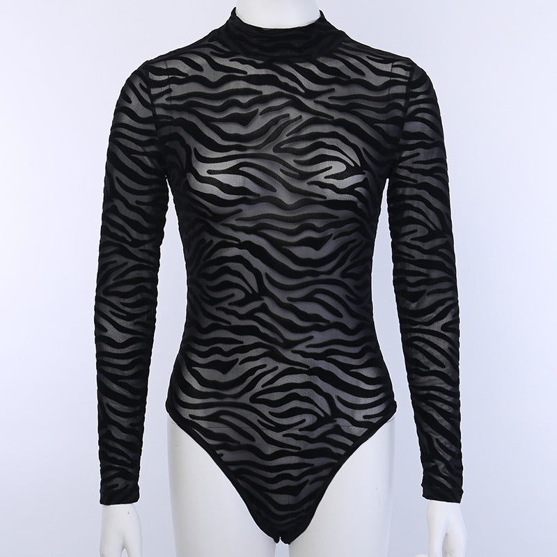 Dame elegant og transparent langermet bodysuit med zebra-design Skjora