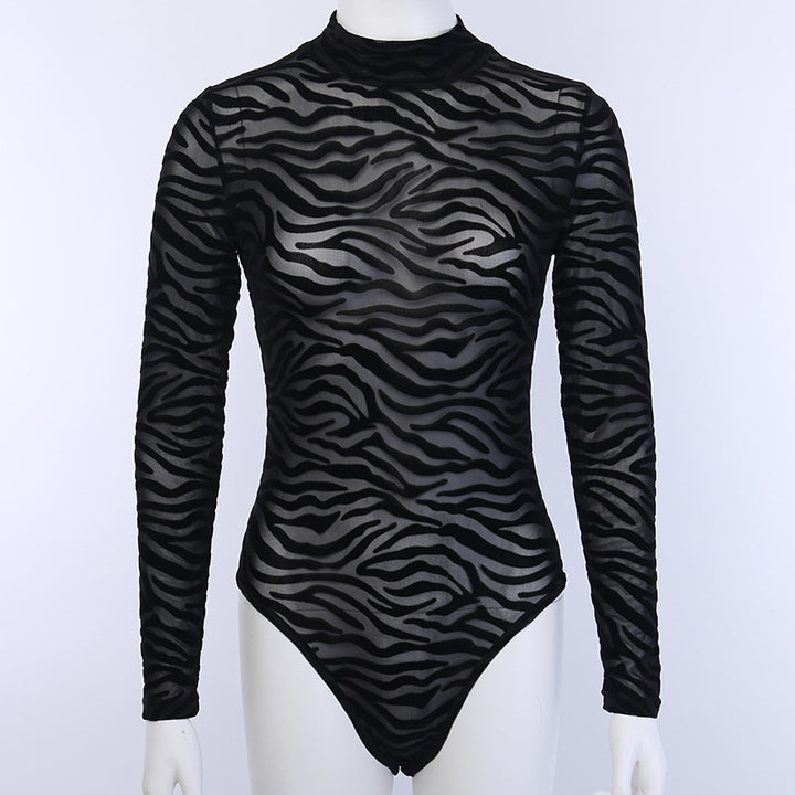 Dame elegant og transparent langermet bodysuit med zebra-design Skjora