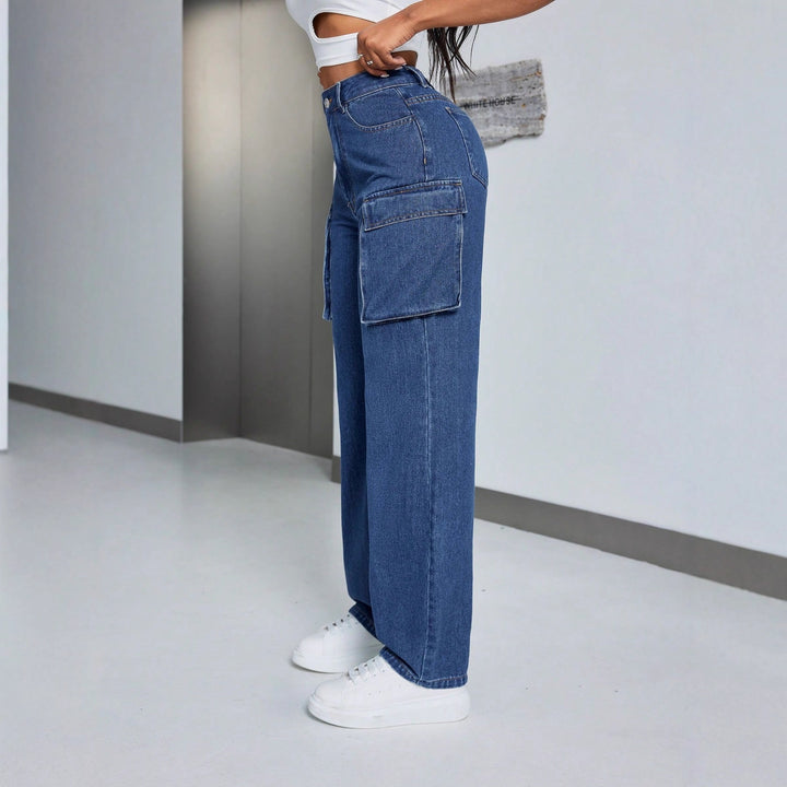 Kvinne cargo jeans med høy midje og sidelommer Skjora