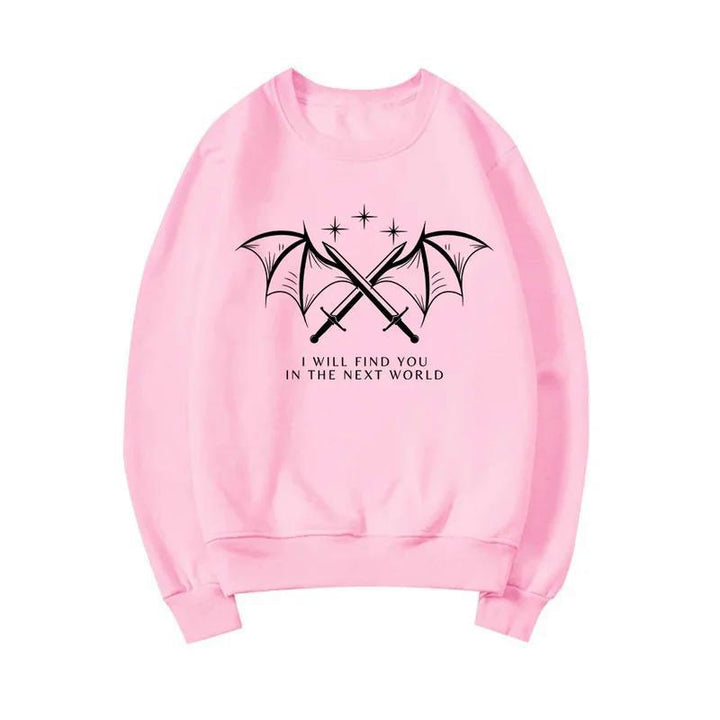 Kvinnelig sweatshirt med kunstnerisk grafisk design og inspirerende tekst Skjora