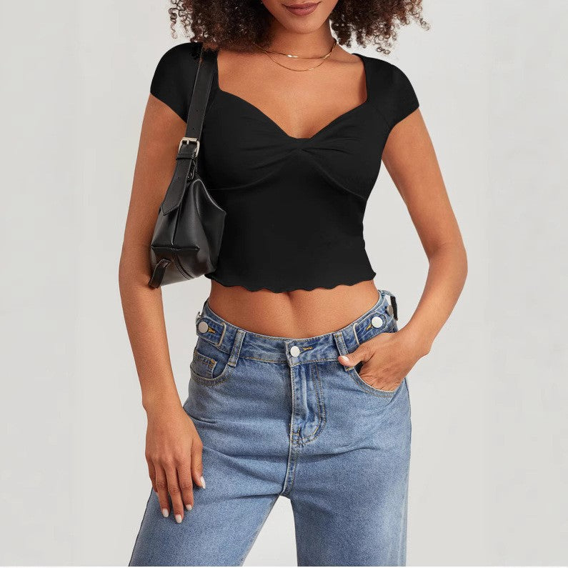 Dame Crop-Top med hjerteformet utringning og rynk Skjora