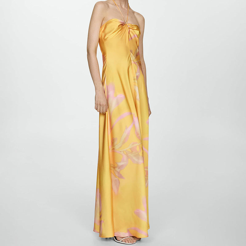 Dame Maxi-kjole med elegant drapering og blomster mønster Skjora