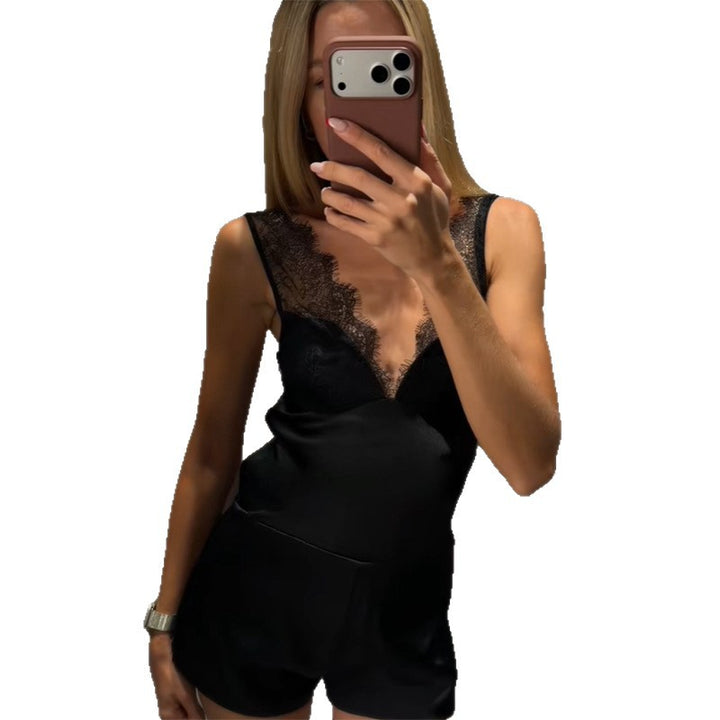 Dame Satin-Cami-Top med fin blonde og justerbare stropper Skjora