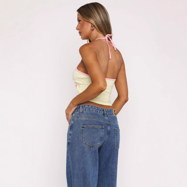 Dame Crop-Top med blomstertrykk og justerbare stropper Skjora