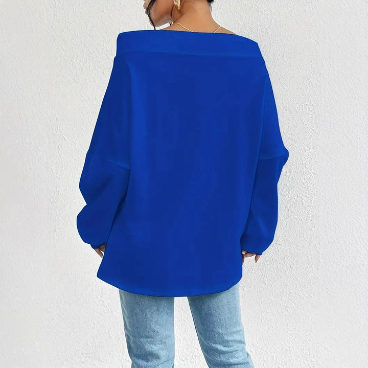 Dame casual oversized genser med åpen krage og praktiske snorene Skjora