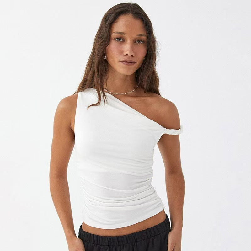 Dame En-sidig Rynkedes Top med elastisk Design Skjora