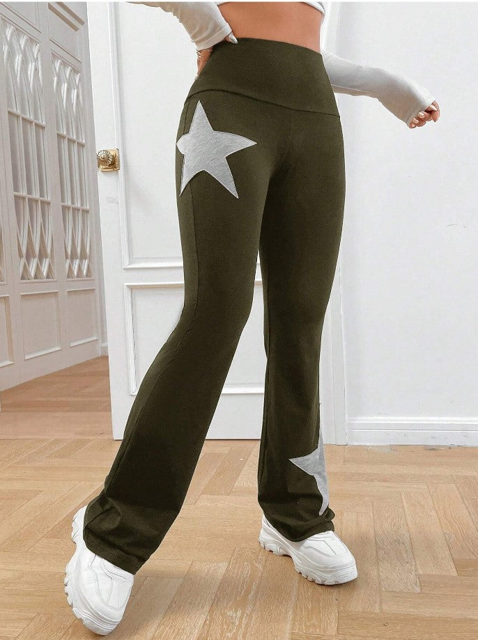 Damer ledige Bootcut-Leggins med stjernemotiv Skjora