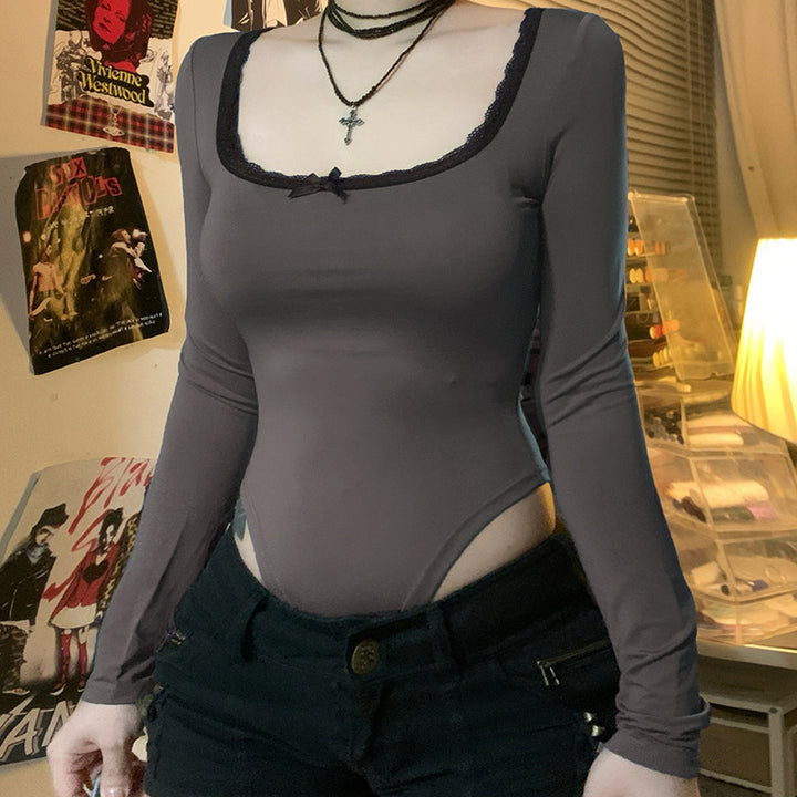Damer Elegant Langermet Bodysuit med dekorativt bånd Skjora
