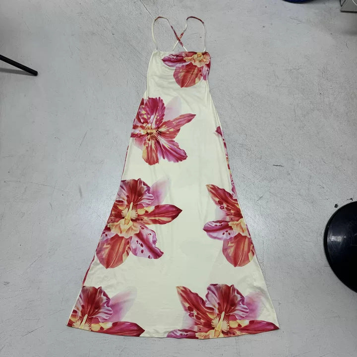 Dame maxikjole med blomsterprint og justerbare stropper Skjora
