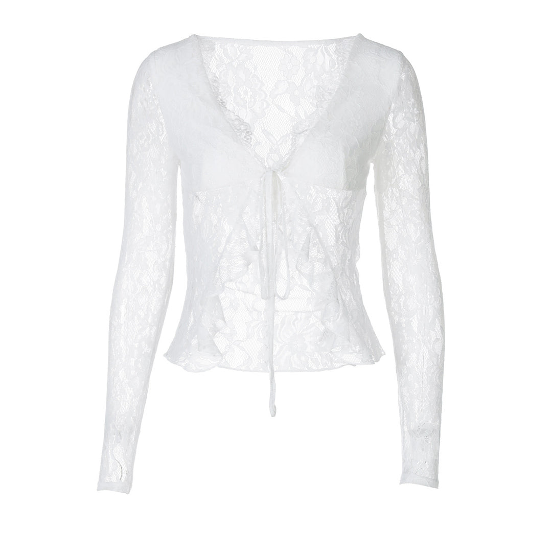 Dame spiss-cropped-bluse med sløyfebånd Skjora