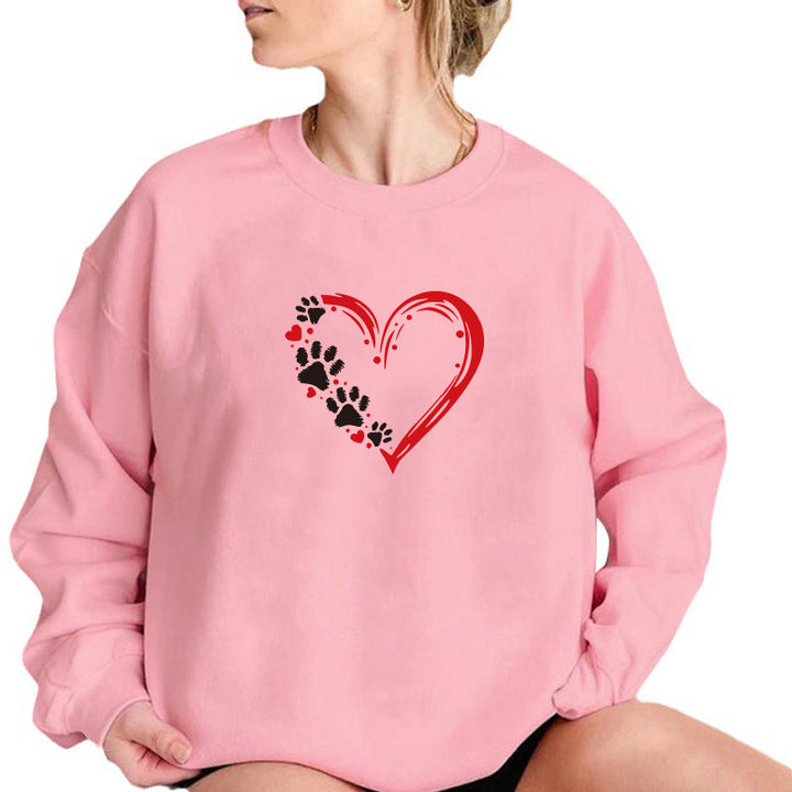Dame sweatshirts med kreativt hjerte- og pote-design Skjora