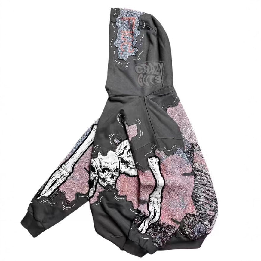 Dame hoodie med slående hodeskalleprint Skjora