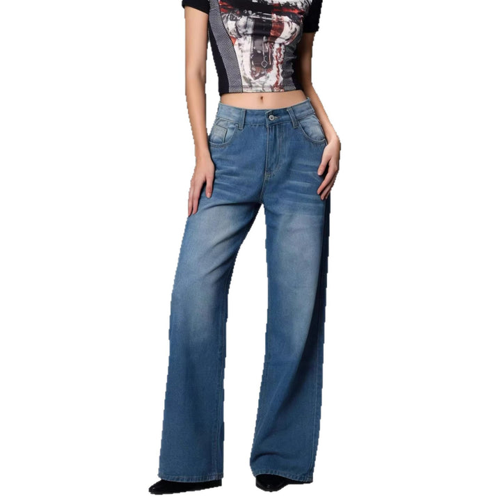 Women's baggy denim jeans with vintage wash and high waist Skjora