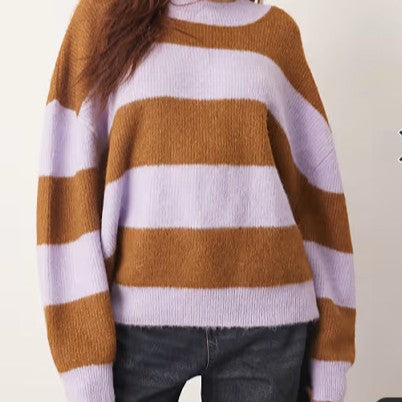 Dames oversized strikkegenser med stripet mønster og bred passform Skjora