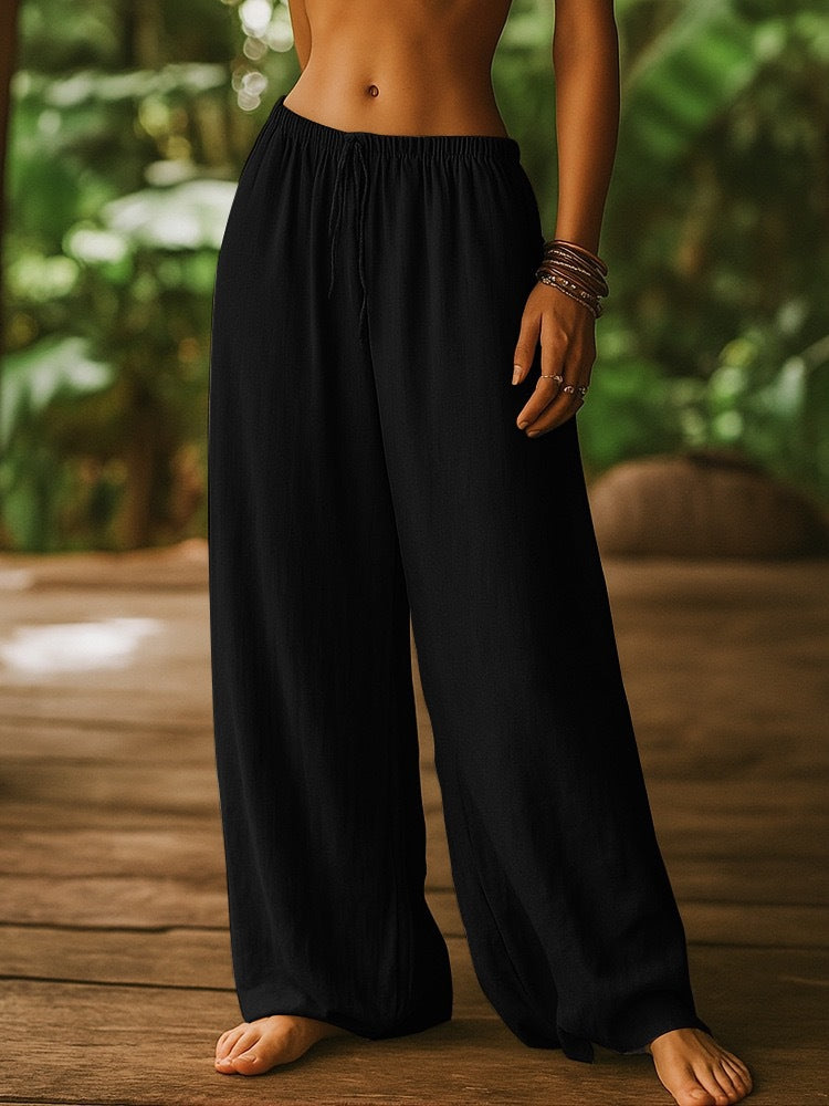 Ladies Wide Cut Summer Trousers with Elastic Waistband and Drawstring Skjora