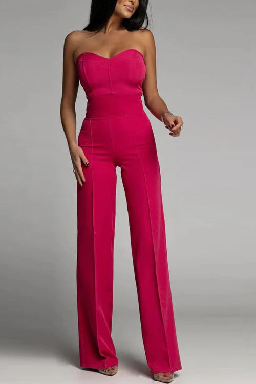 Dame elegant jumpsuit med av-skulder design og bred ben Skjora