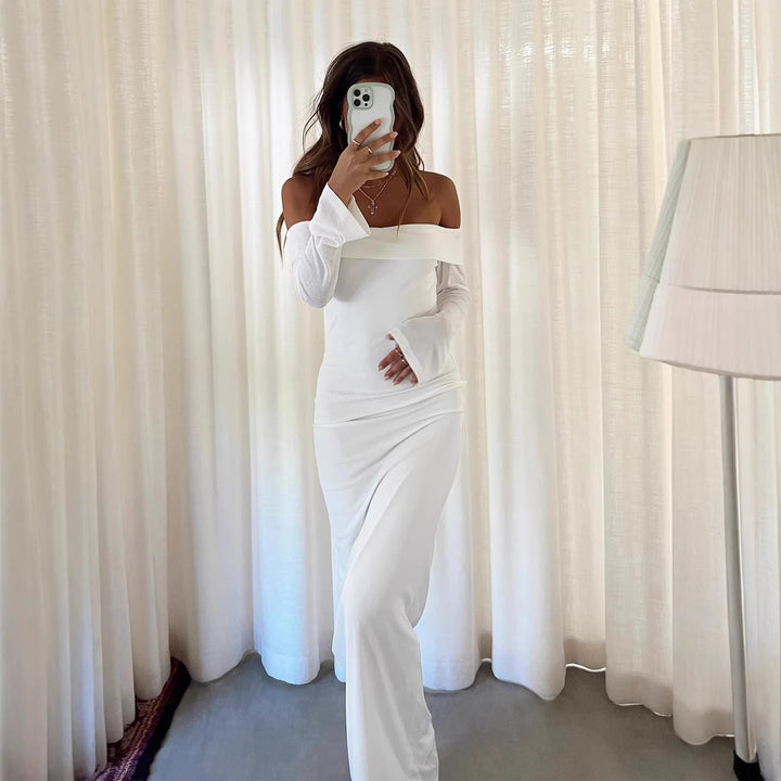 Dame Off-Shoulder Maxikjole med lange ermer og tettsittende snitt Skjora
