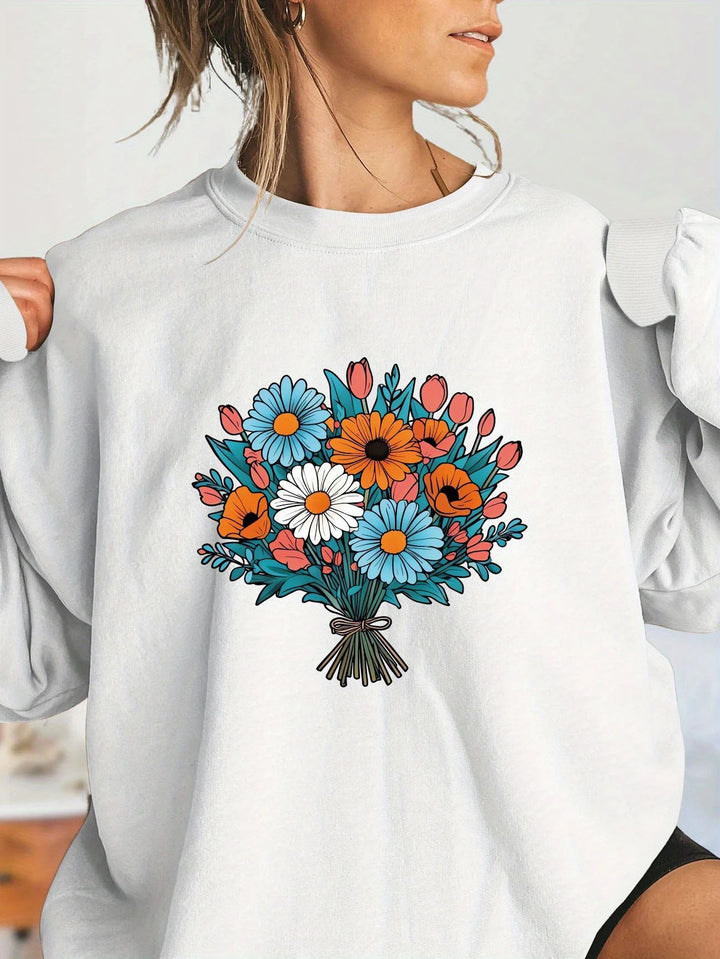 Damer Oversized Sweatshirt med florale grafikkdetaljer Skjora
