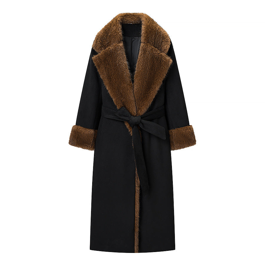 Damer Elegant Plush Kåpe med Belte og Trendy Krage Skjora
