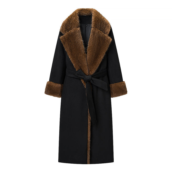 Damer Elegant Plush Kåpe med Belte og Trendy Krage Skjora