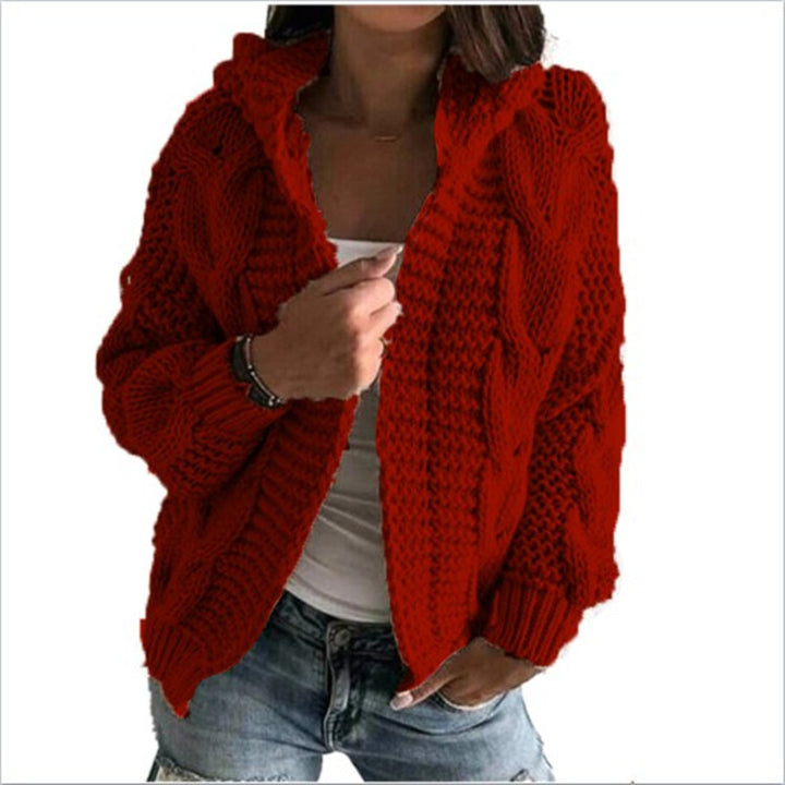 Kvinnenes chunky strikket cardigan med hette og dype lommer Skjora