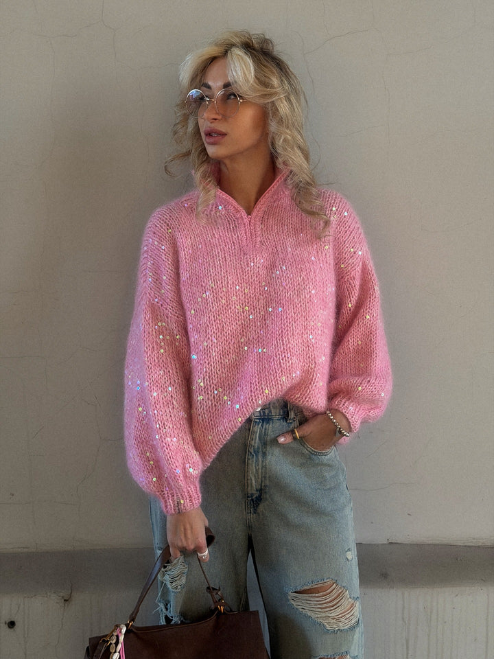 Kvinnes Glitter Genser med Casual Cut og Høy Krage Skjora