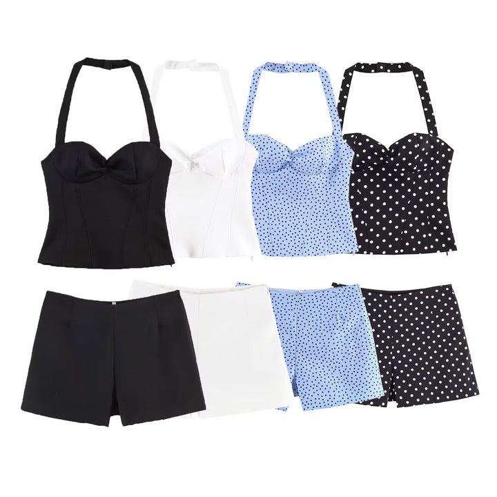 Damekombinasjon av kort topp og shorts Skjora