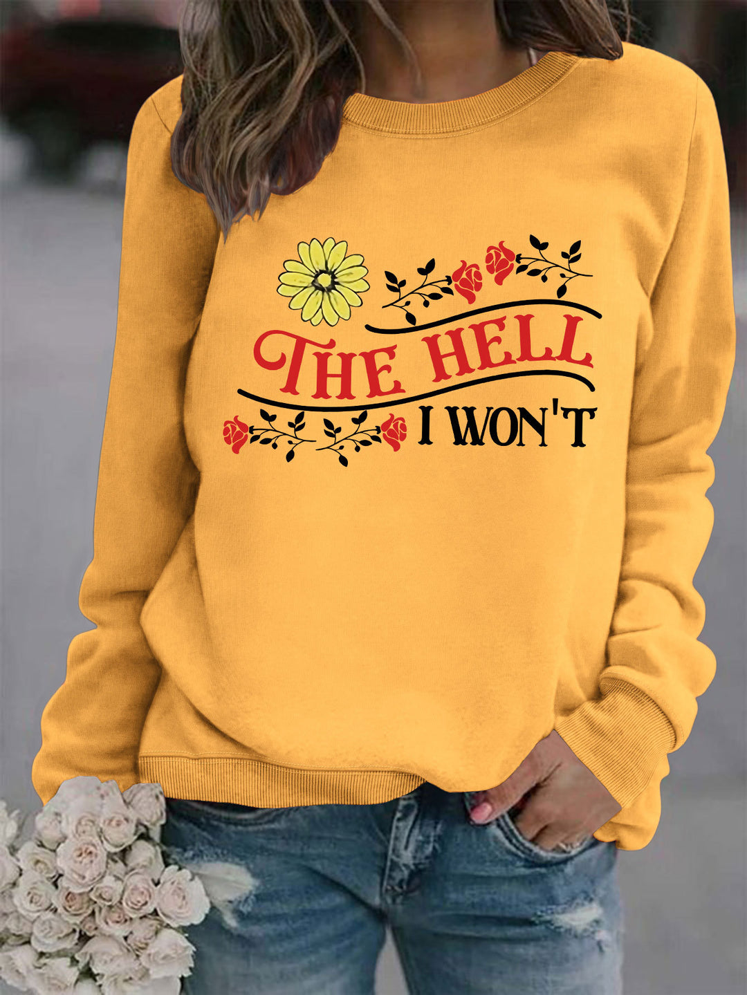 Kvinne sweatshirt med lekent motiv og komfortabel passform Skjora