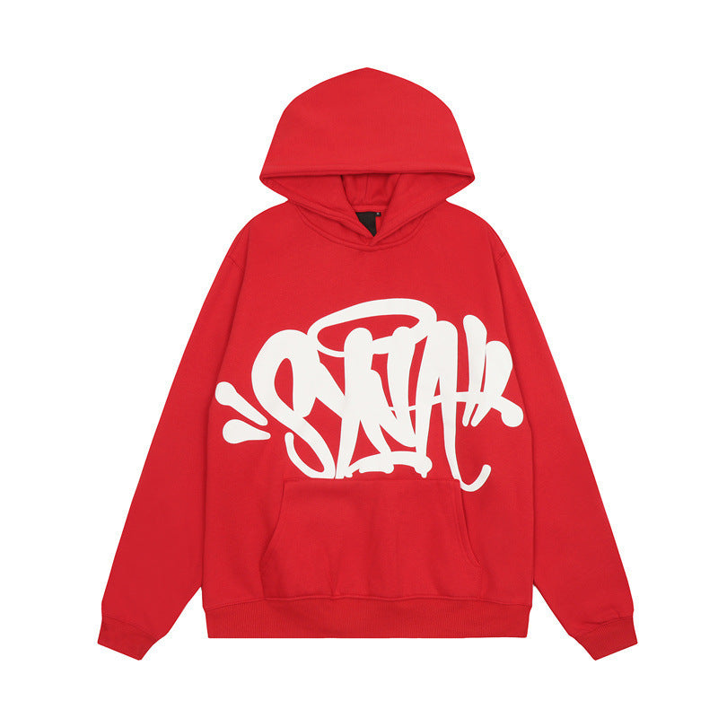 Dame hoodie med kreativ graffiti-design og praktiske kengurulommer Skjora