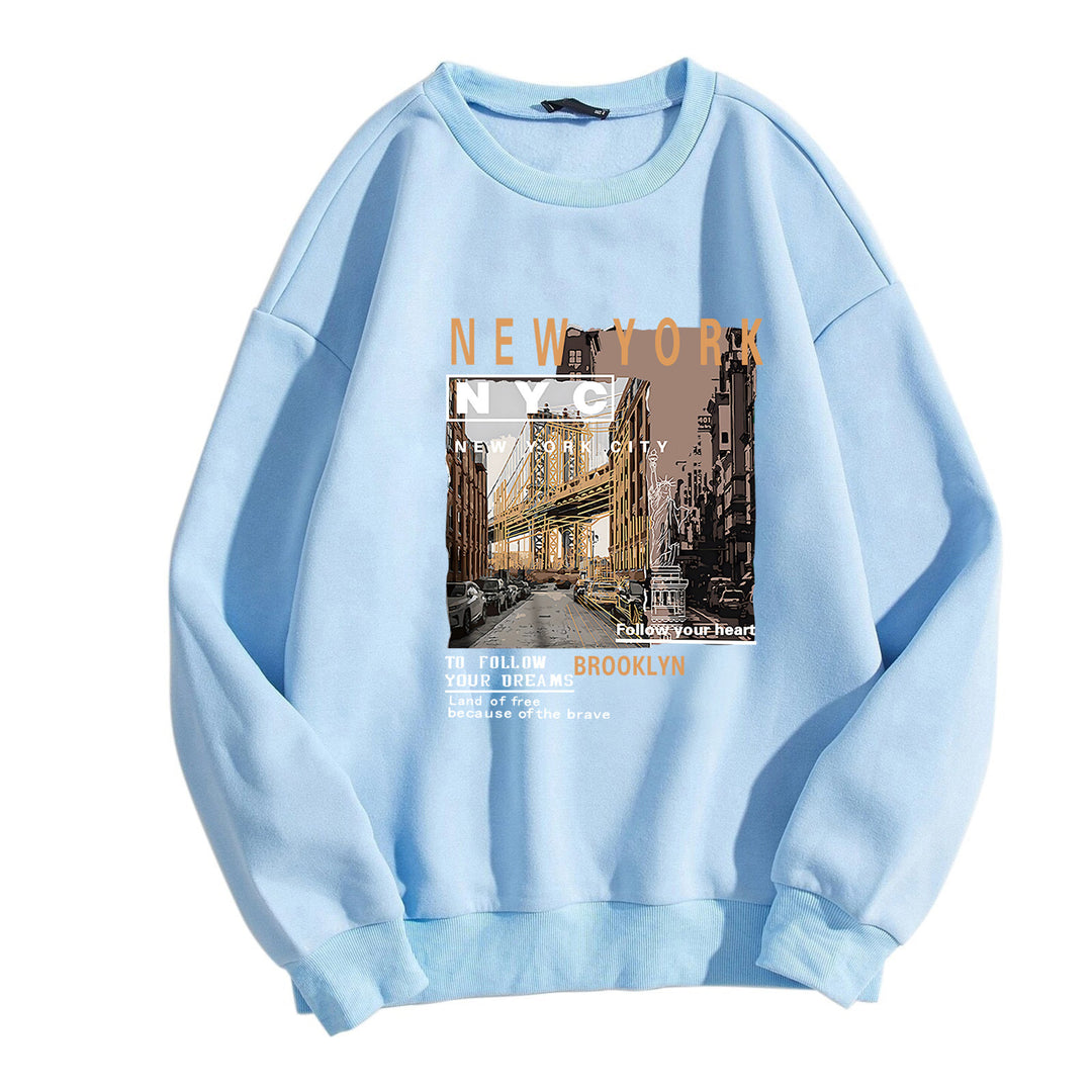 Kvinnenes komfortable sweatshirts med NYC-motiv Skjora
