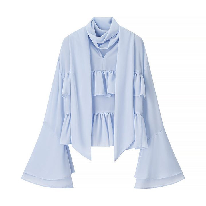 Damer Elegant Chiffon Jakke med Volangdetaljer Skjora